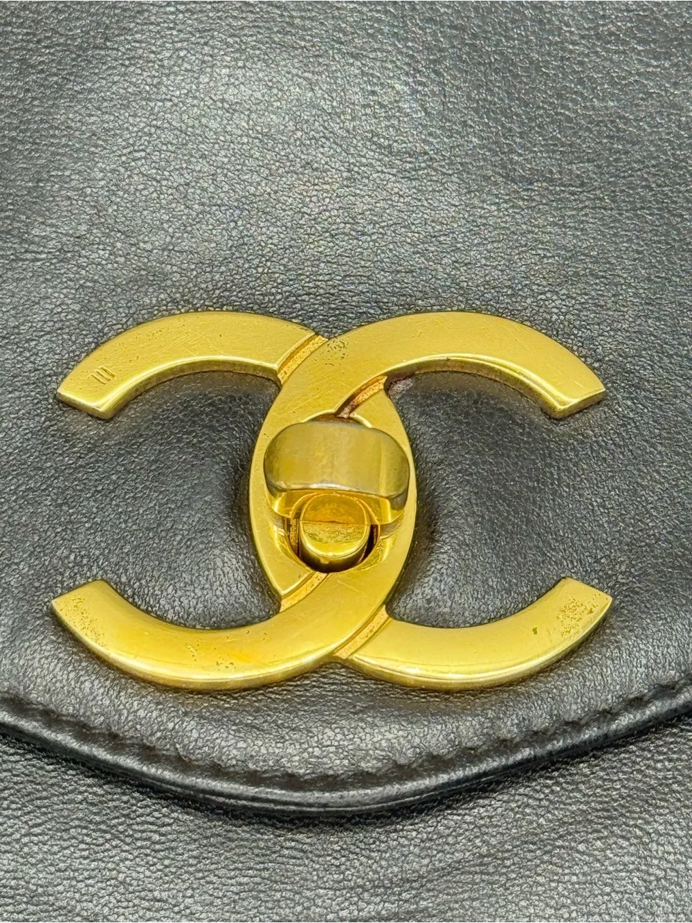 CHANEL Vintage Black Leather Shoulder Bag with Gold CC Hardware